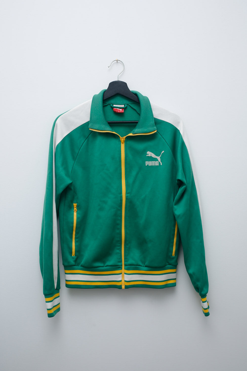 Vintage Puma Track Jacket – Green/White/Yellow (Size L)