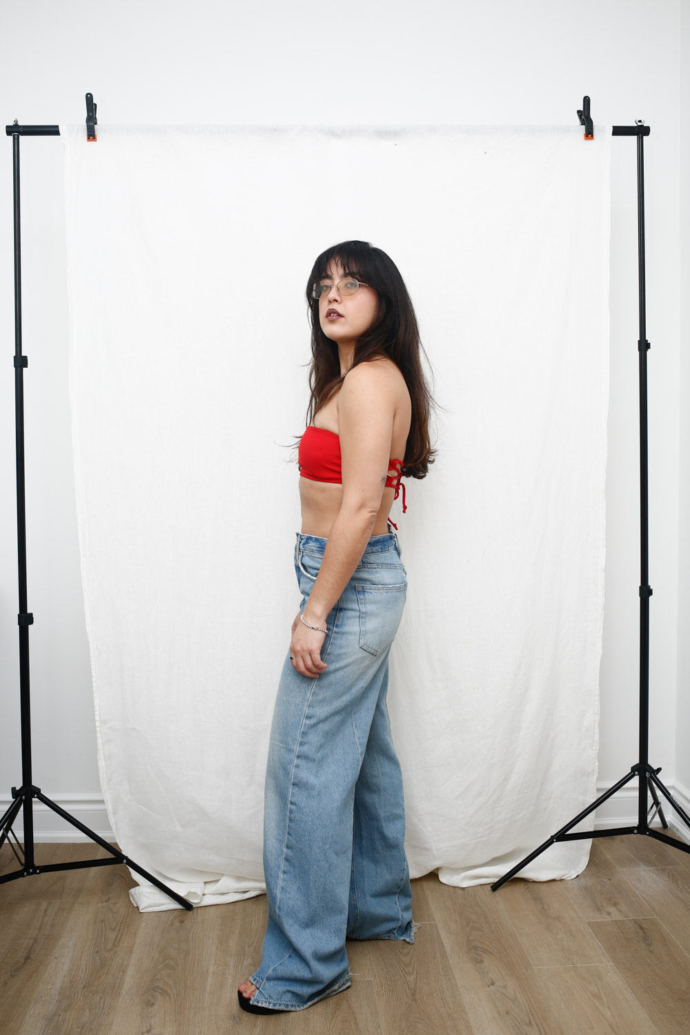Red Lace-Up Back Bandeau Top