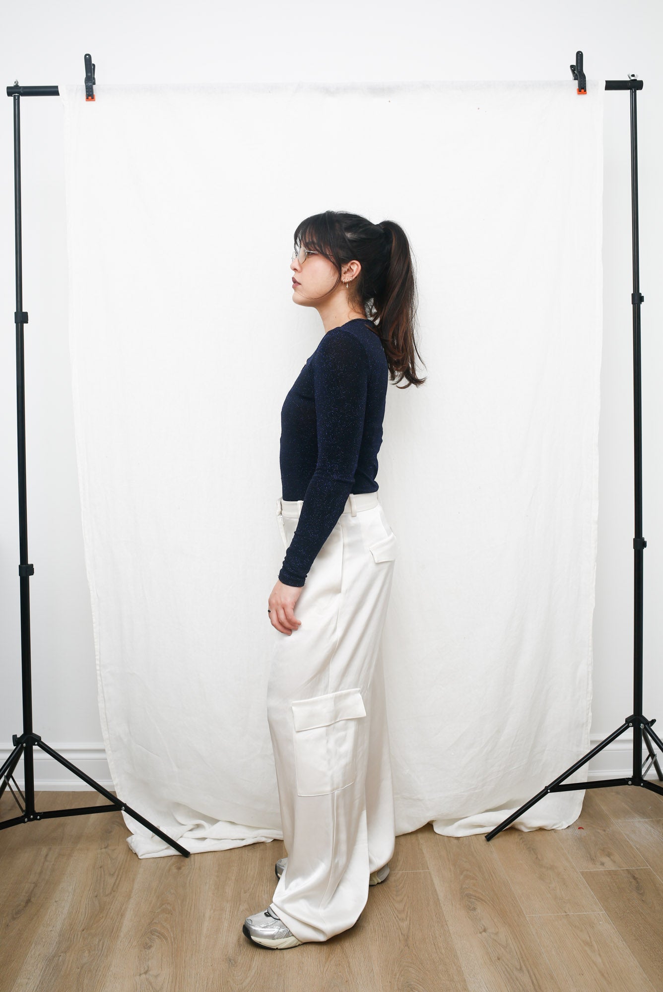 Navy Blue Glitter Shirt With Long Sleeves