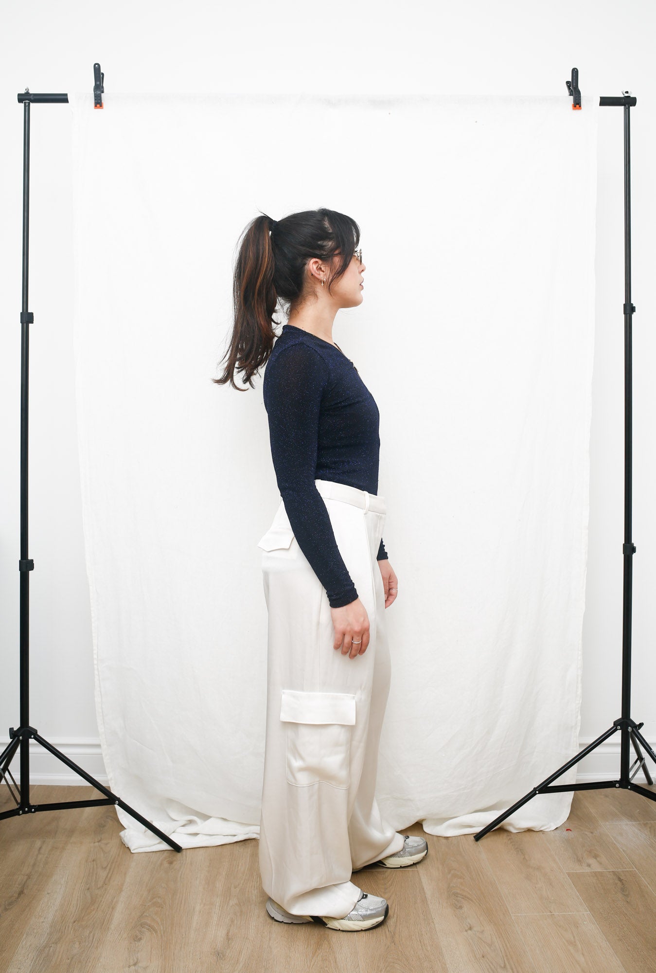Navy Blue Glitter Shirt With Long Sleeves