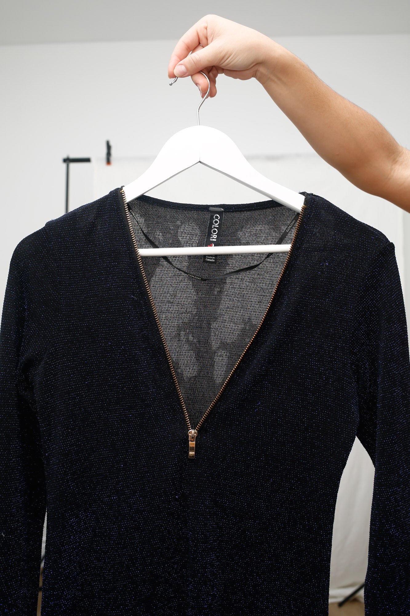 Navy Blue Glitter Shirt With Long Sleeves