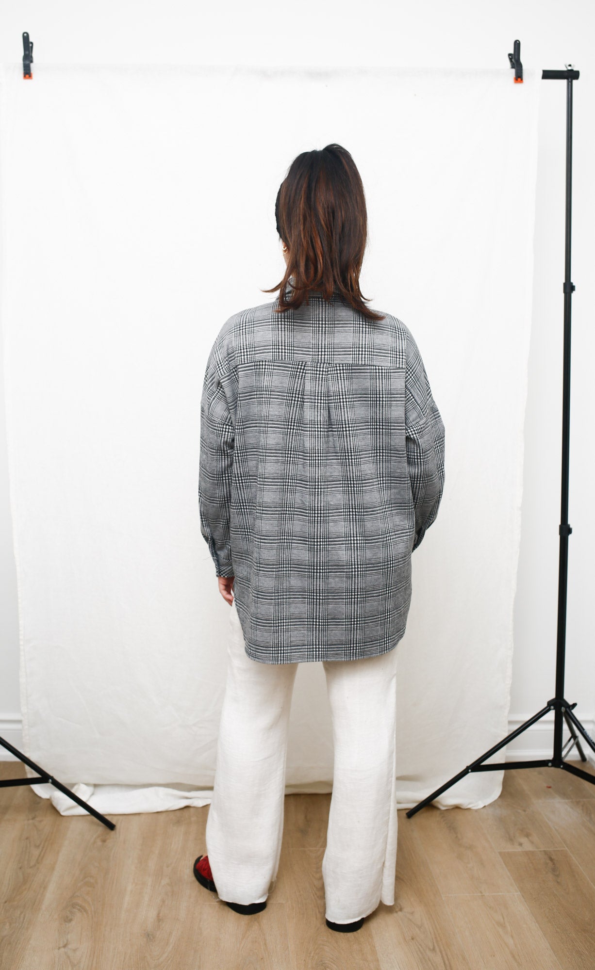Oversized Button-Up Shirt Jacket – Black & White Shacket
