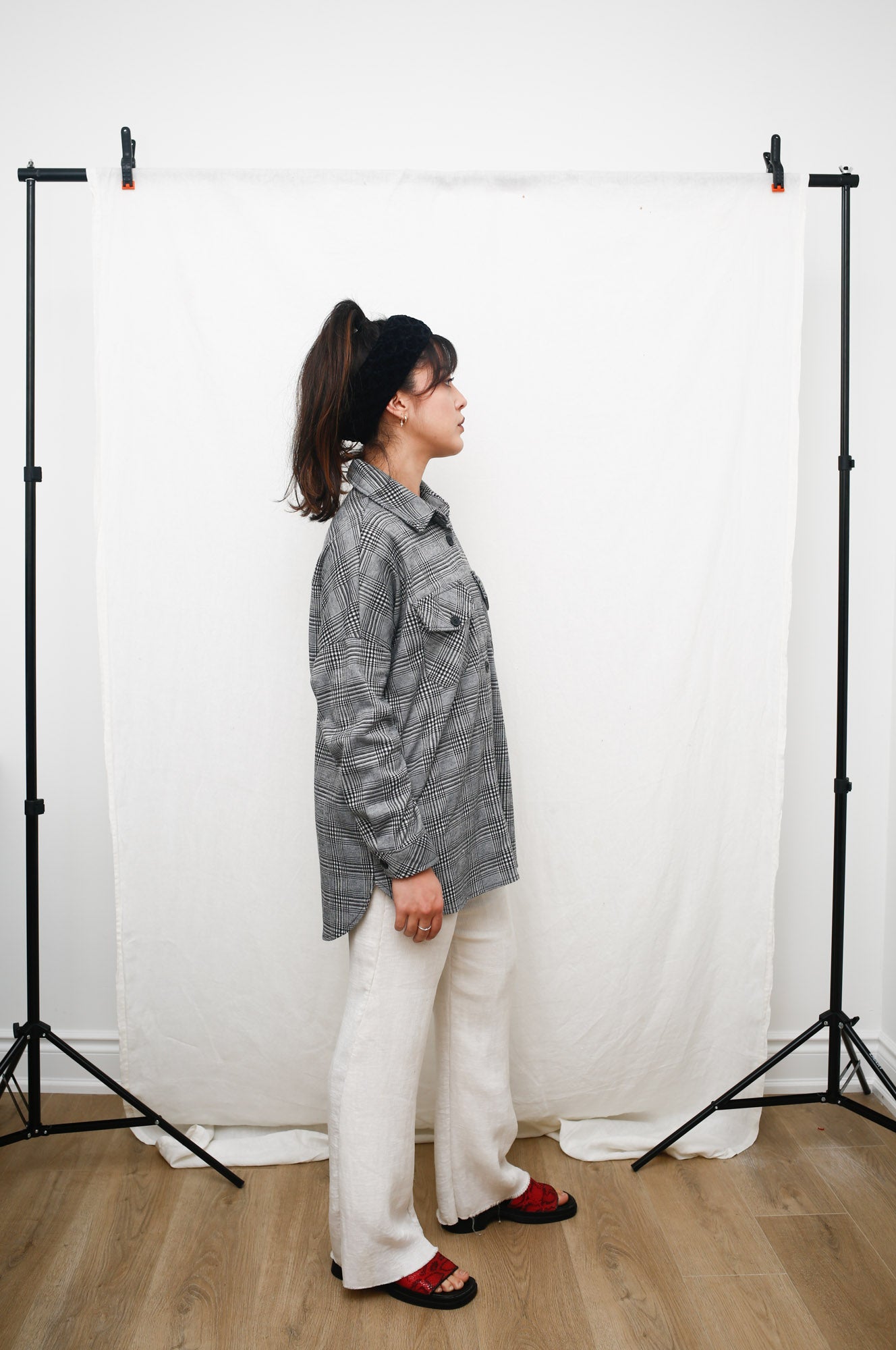 Oversized Button-Up Shirt Jacket – Black & White Shacket