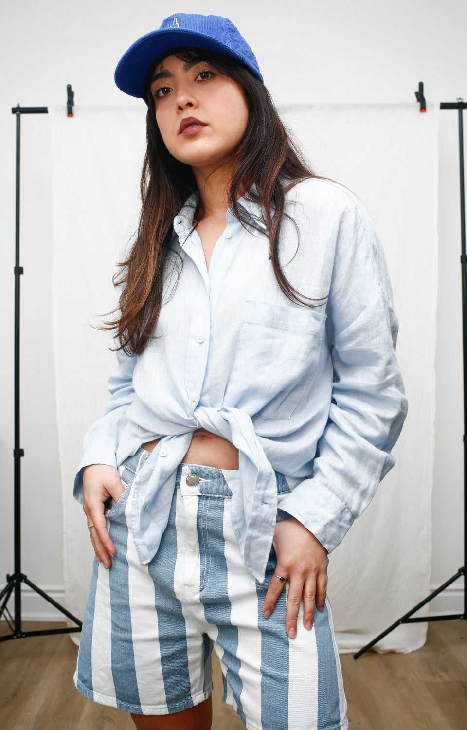 High Waisted Stonewashed Striped Denim jean Shorts