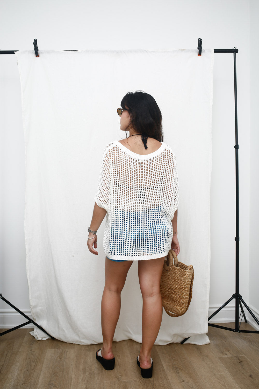 White Open-Knit Beach Shirt