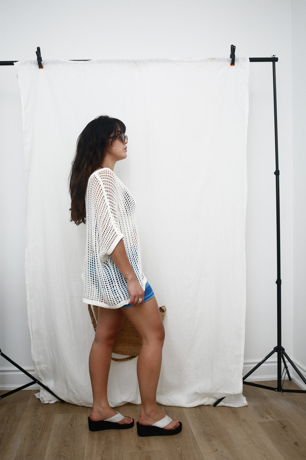 White Open-Knit Beach Shirt