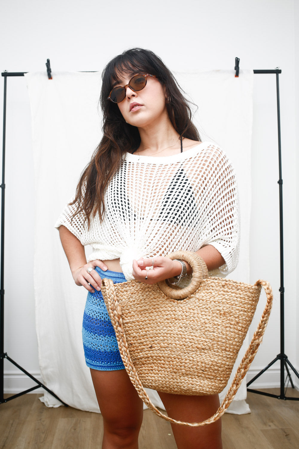 Woven Straw Circle Handle Bag