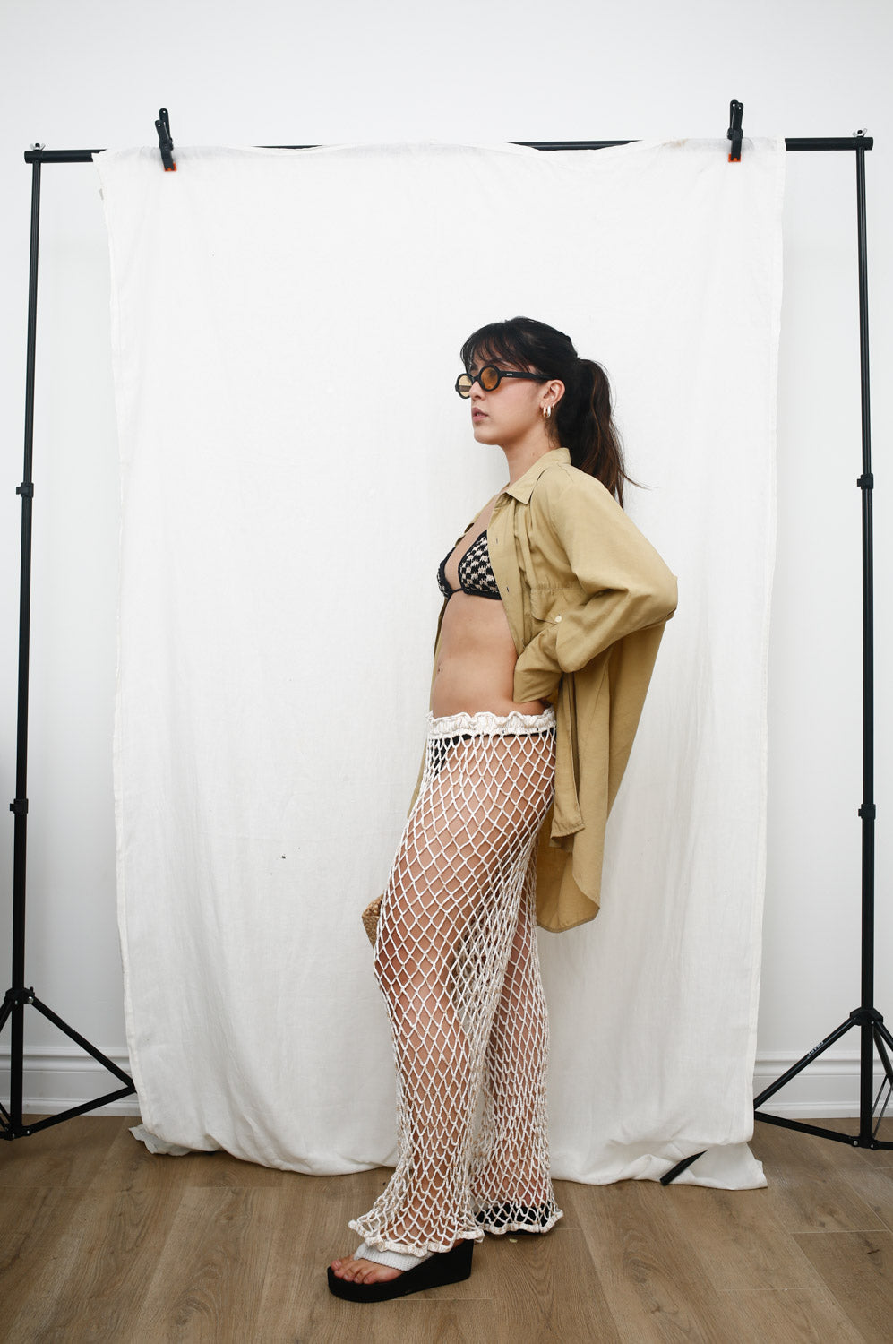Handmade White Crochet Fishnet Pants