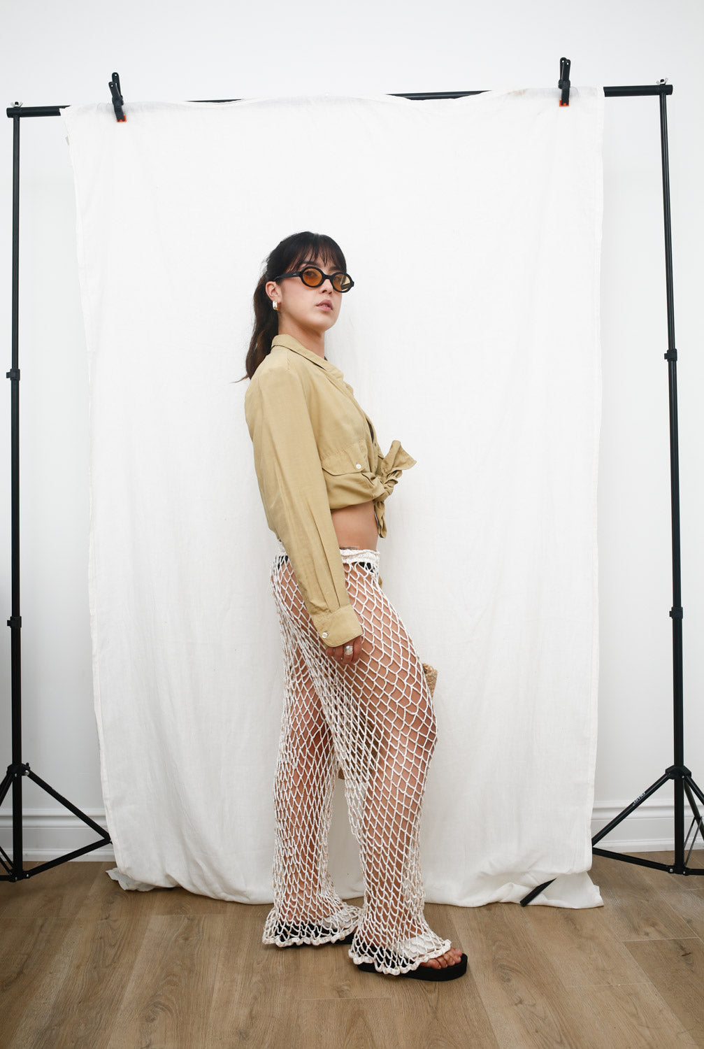Handmade White Crochet Fishnet Pants
