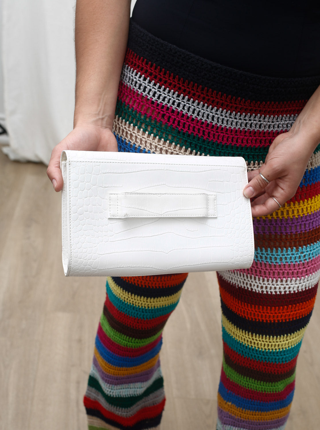 White Faux Croc Envelope Bag