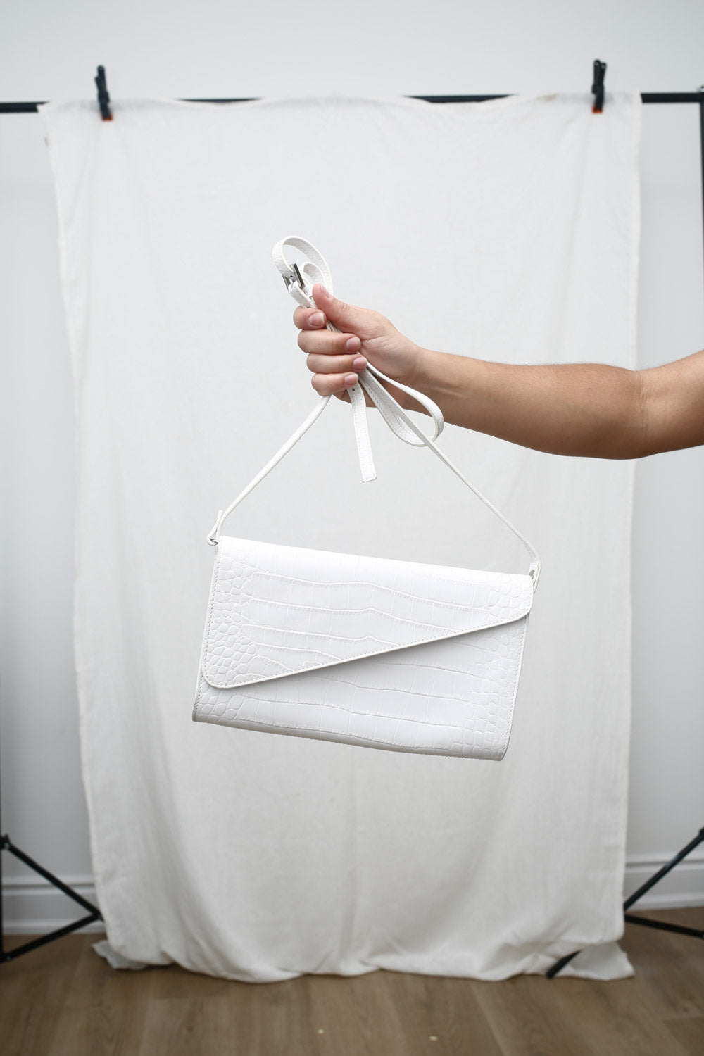White Faux Croc Envelope Bag