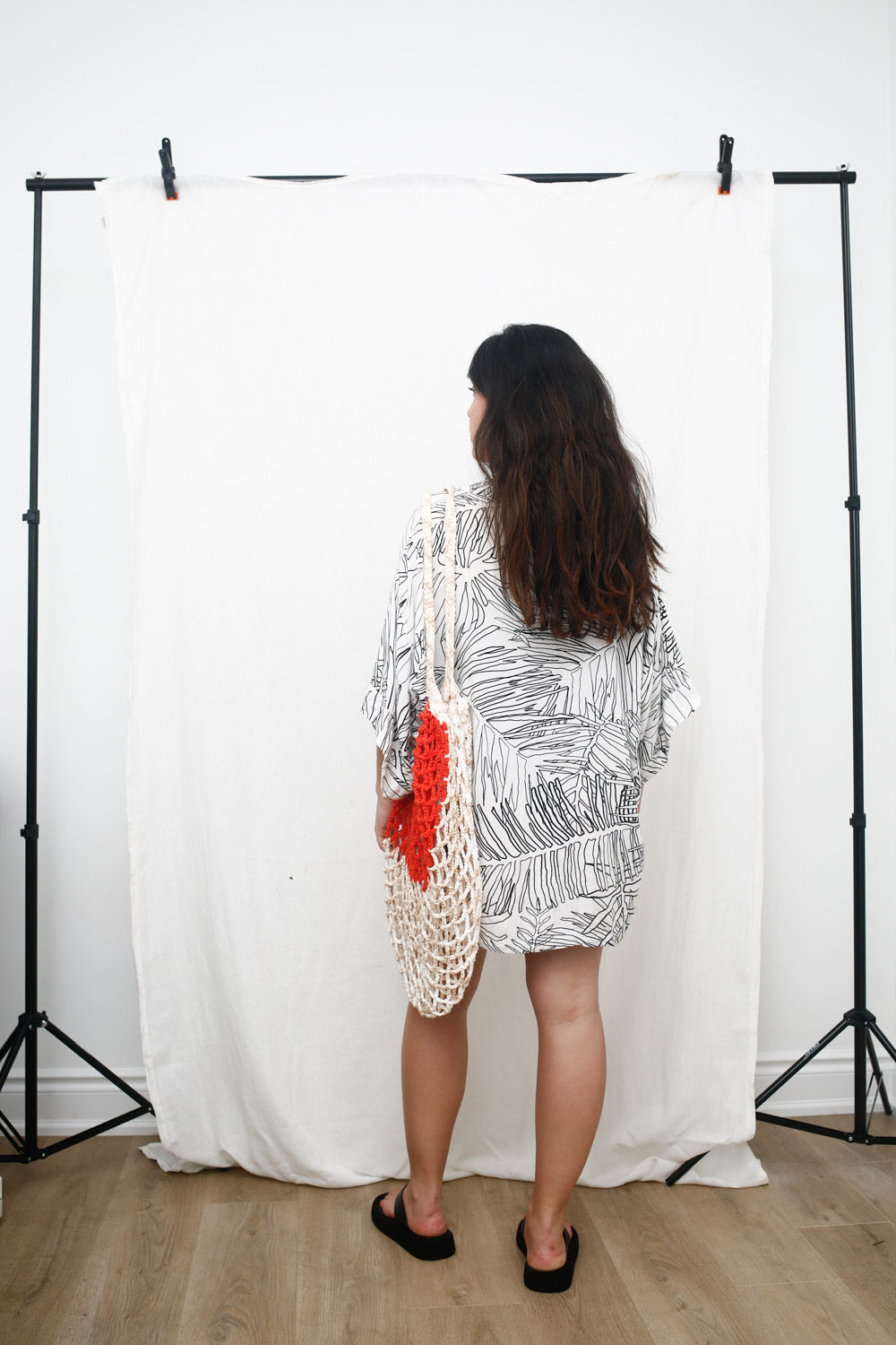 Handmade Two-Tone Crochet Net Bag—Orange & Cream