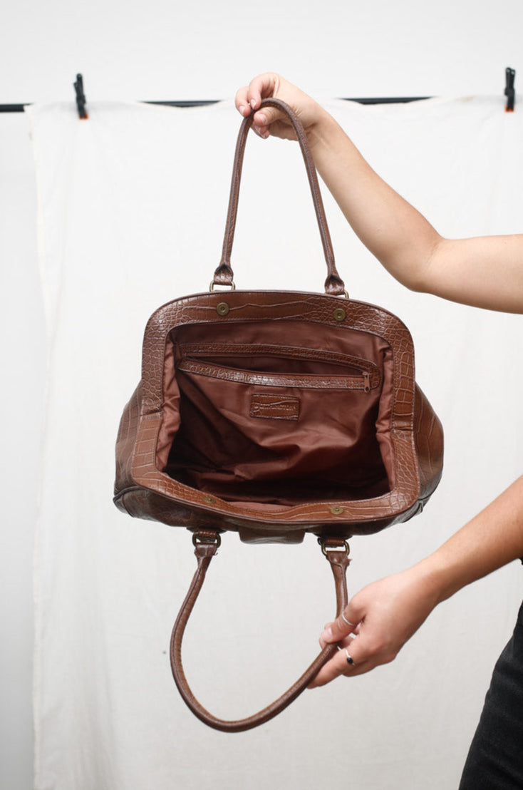 Vintage Brown Croc-Embossed Handbag