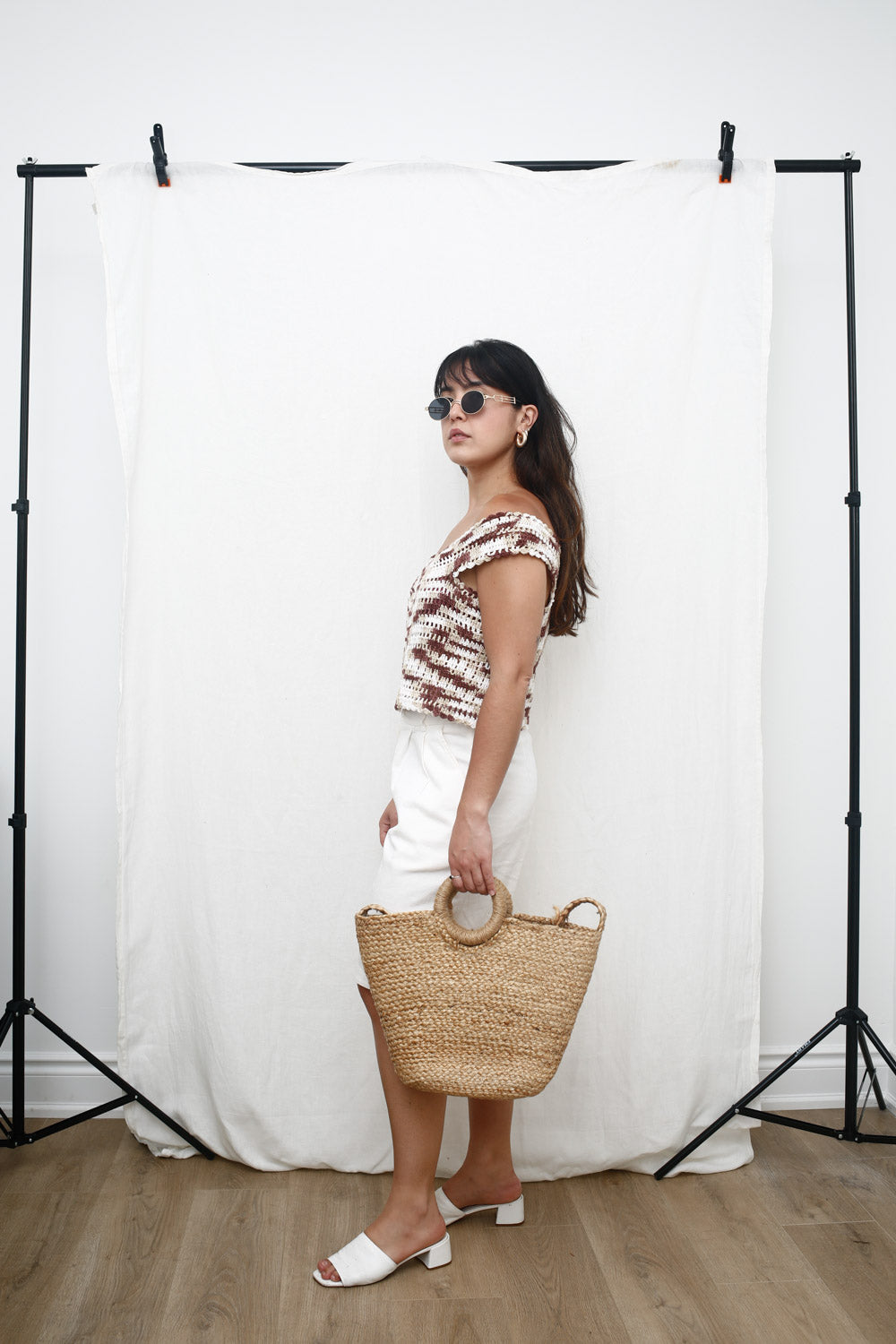 Handmade Off-Shoulder Crochet Top – Mocha Swirl
