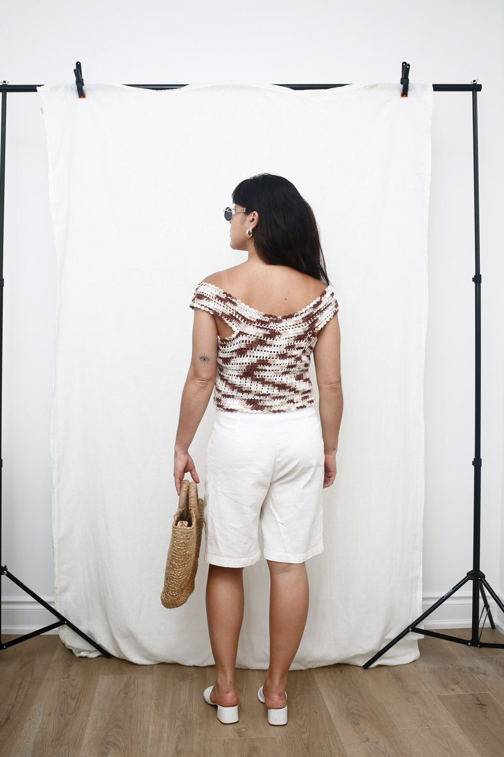 Handmade Off-Shoulder Crochet Top – Mocha Swirl