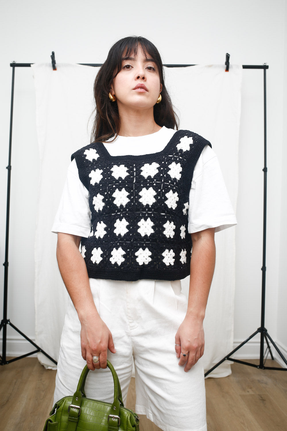 Black & White Flower Crochet Vest