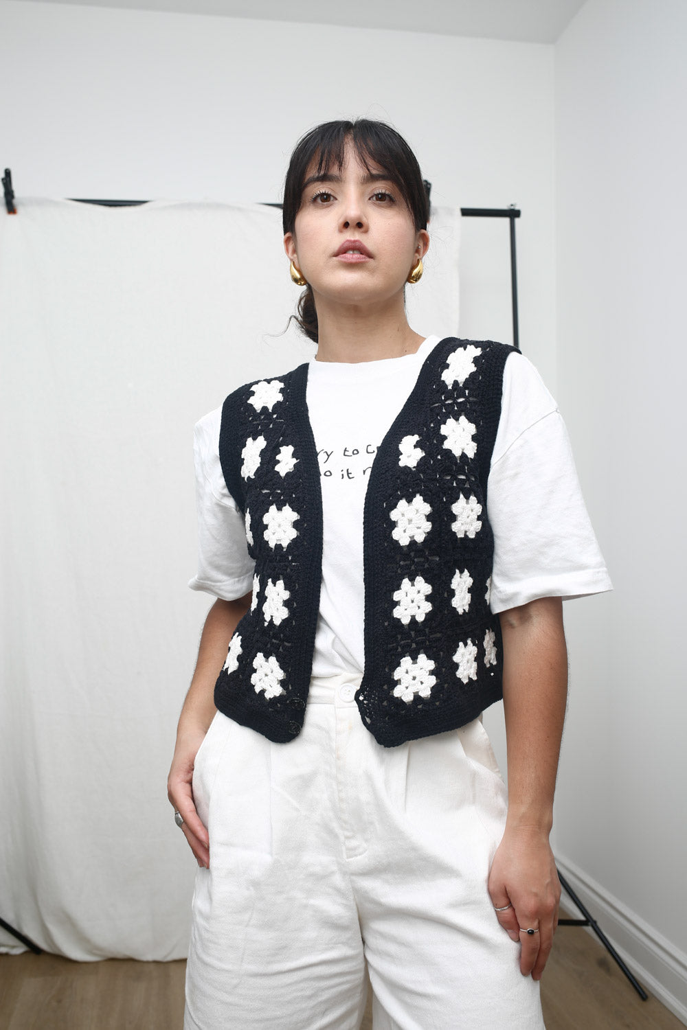 Black & White Flower Crochet Vest