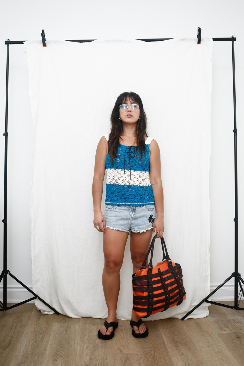 Structured Orange Tote with Leather Harness Detail