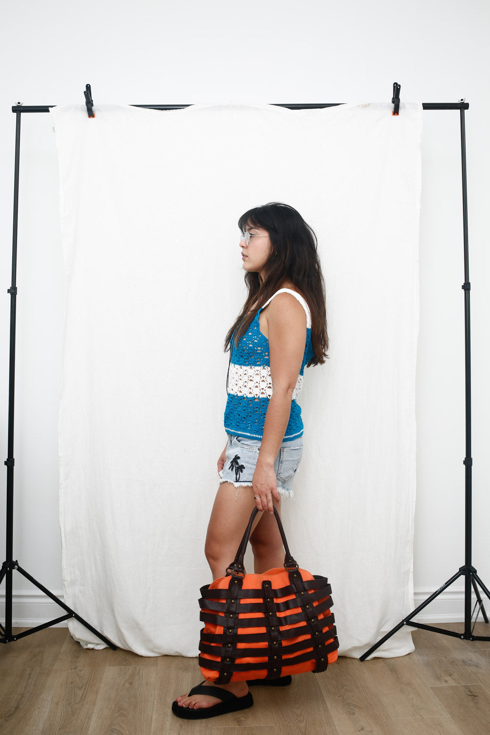 Structured Orange Tote with Leather Harness Detail