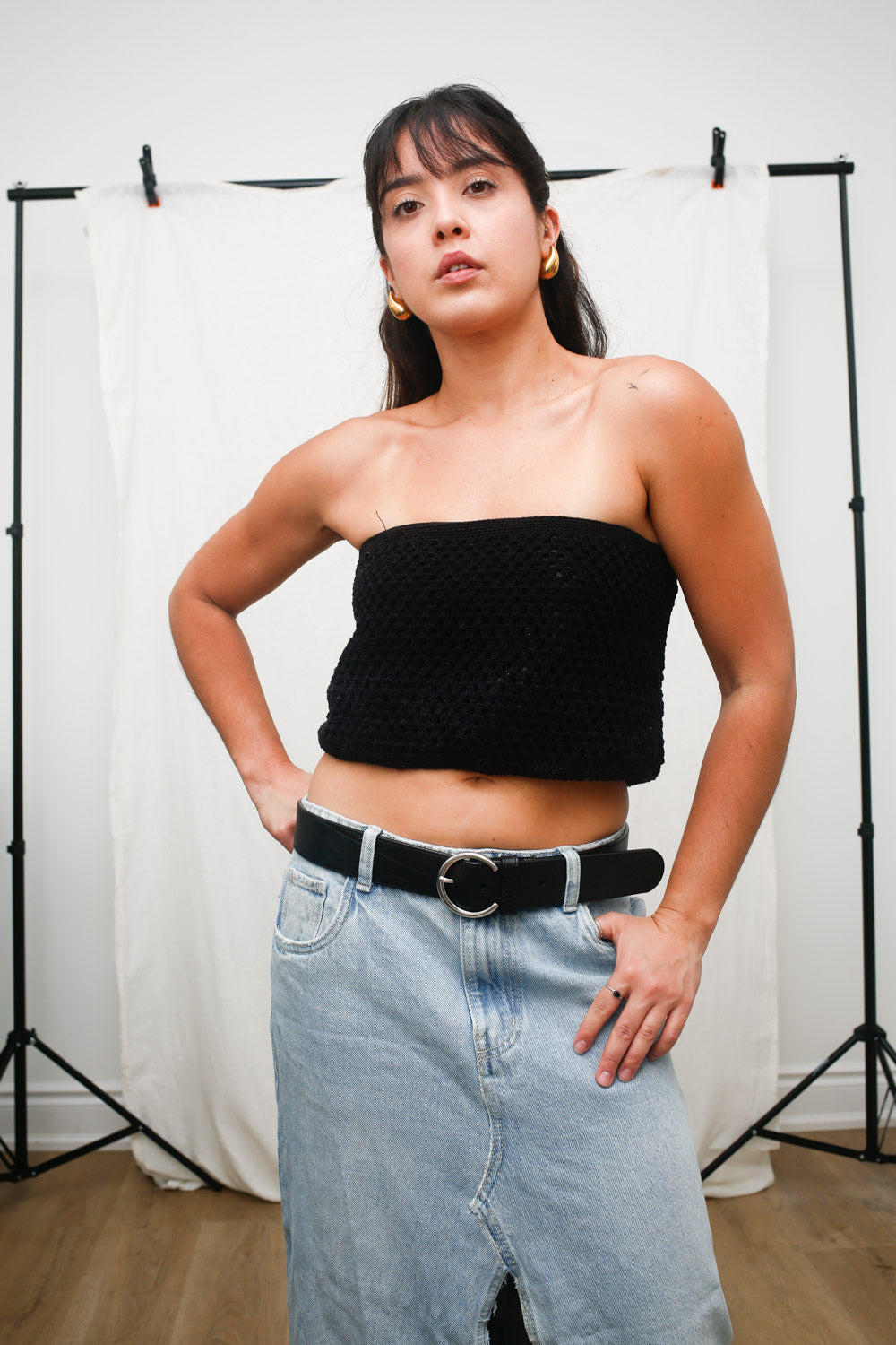 Black Crochet Bandeau Top