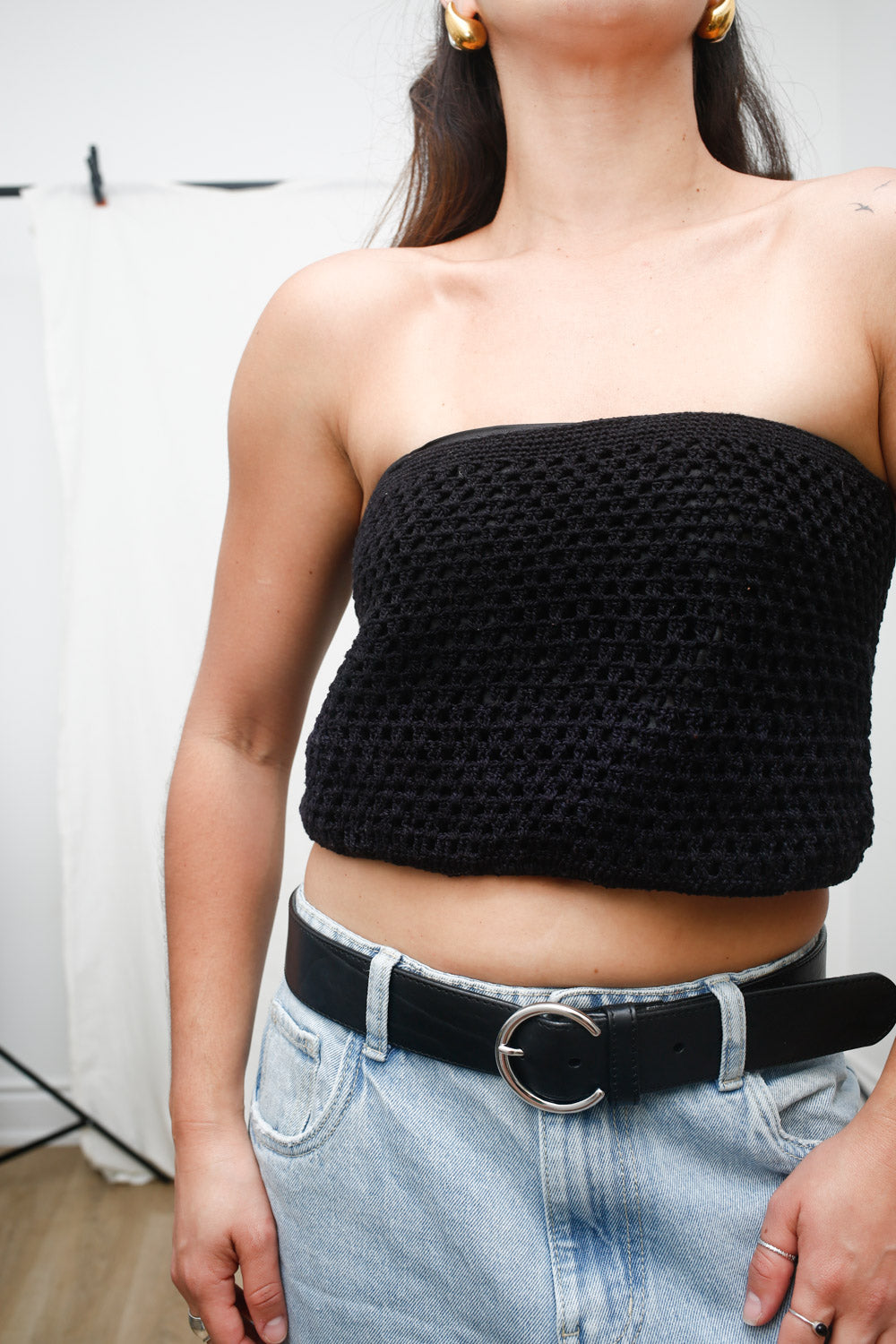 Black Crochet Bandeau Top