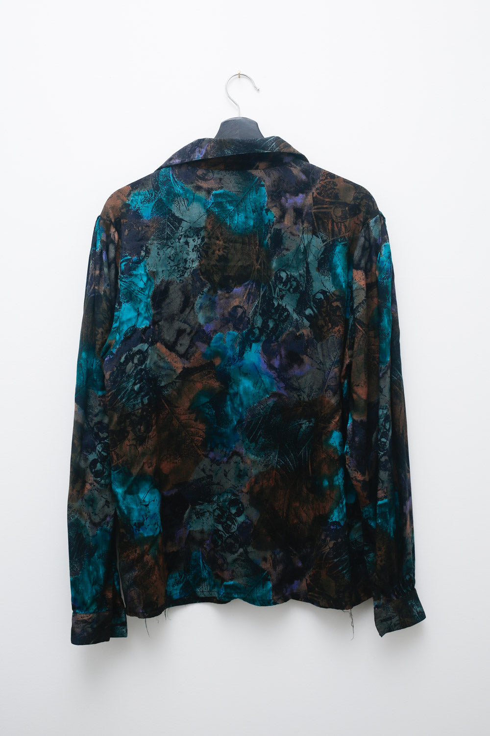 Vintage Abstract Print Blouse – Moody Teal & Earth Tones (Size 10)