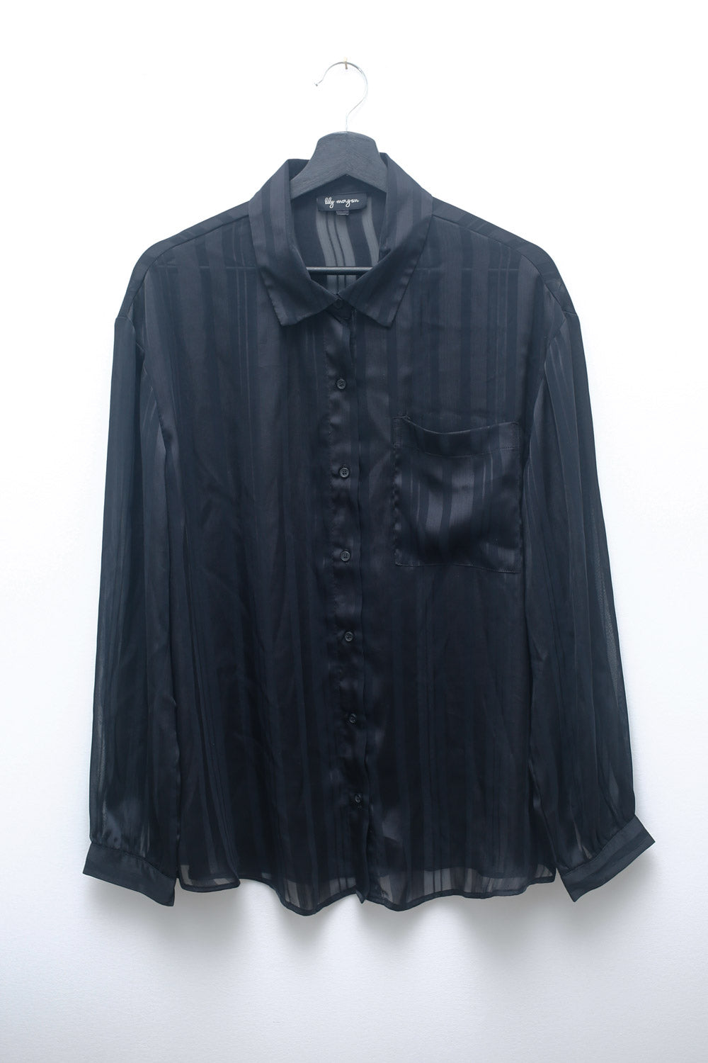 Lily Morgan Sheer Striped Black Blouse – Size M