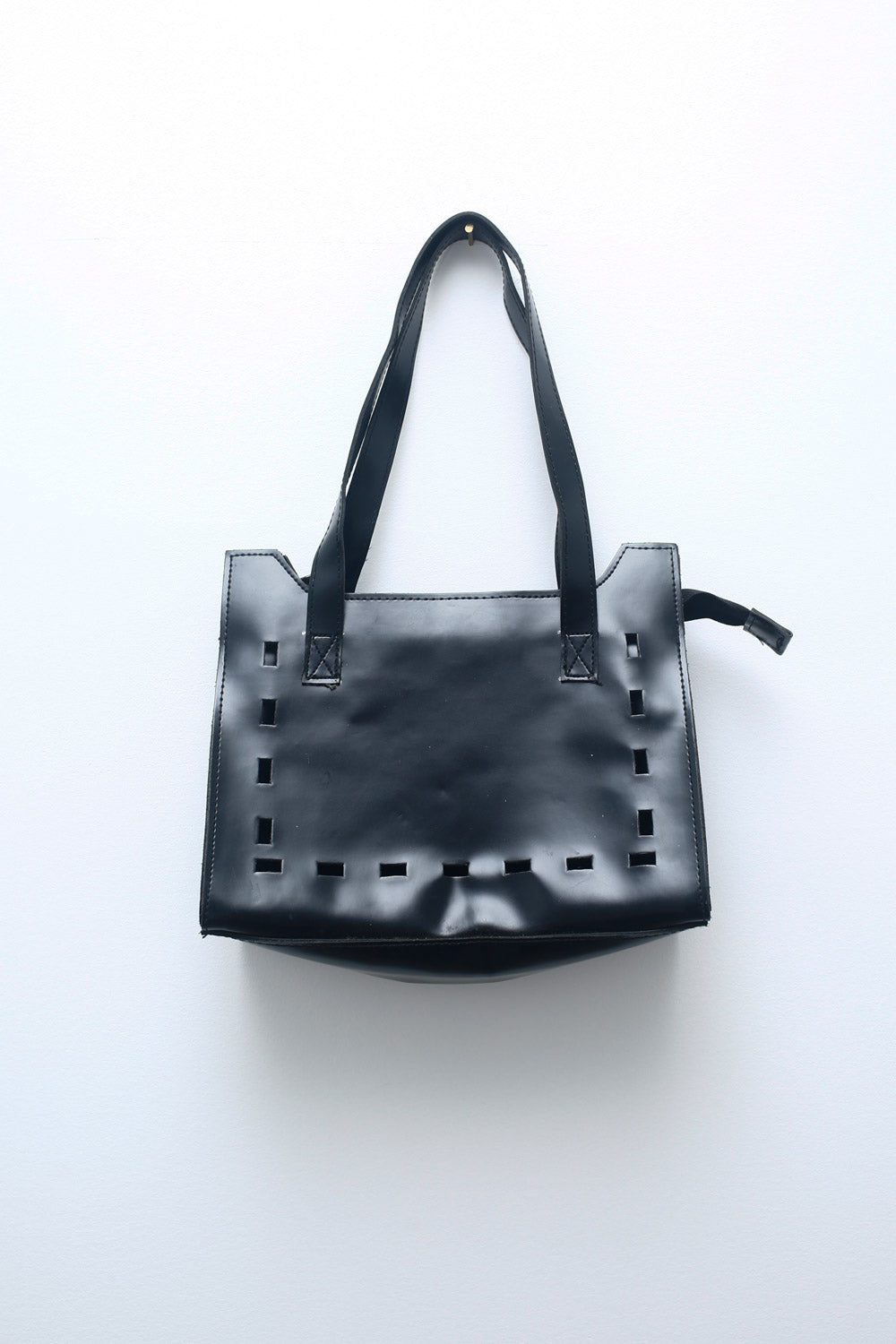 Minimalist Black Faux Leather Cutout Tote