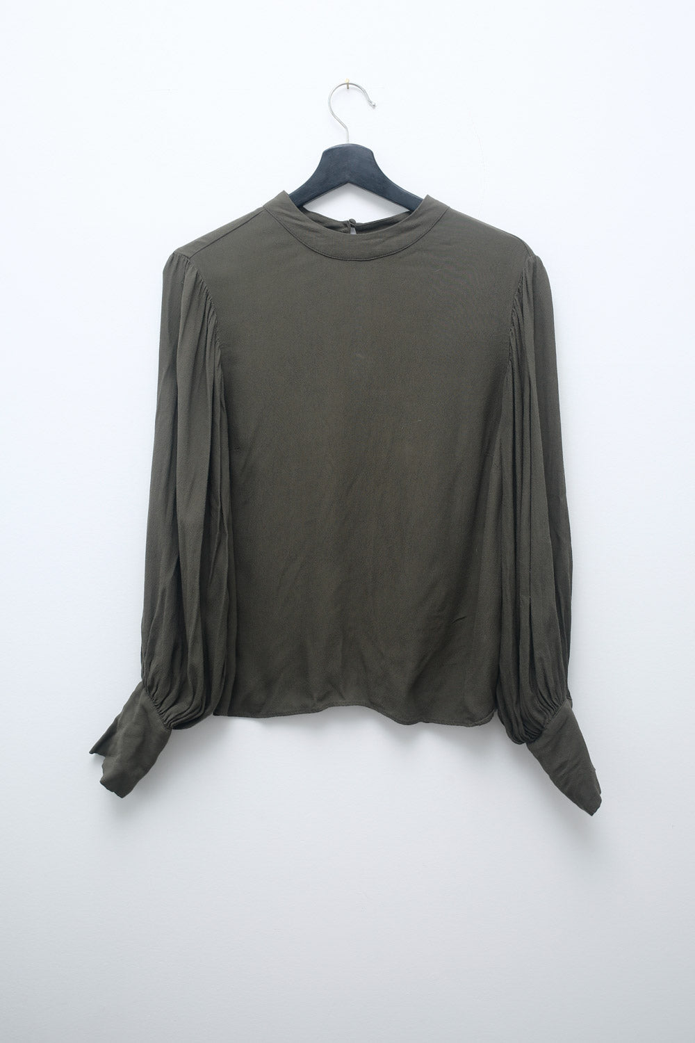 Dark Olive Draped Long Sleeve Blouse – Classic