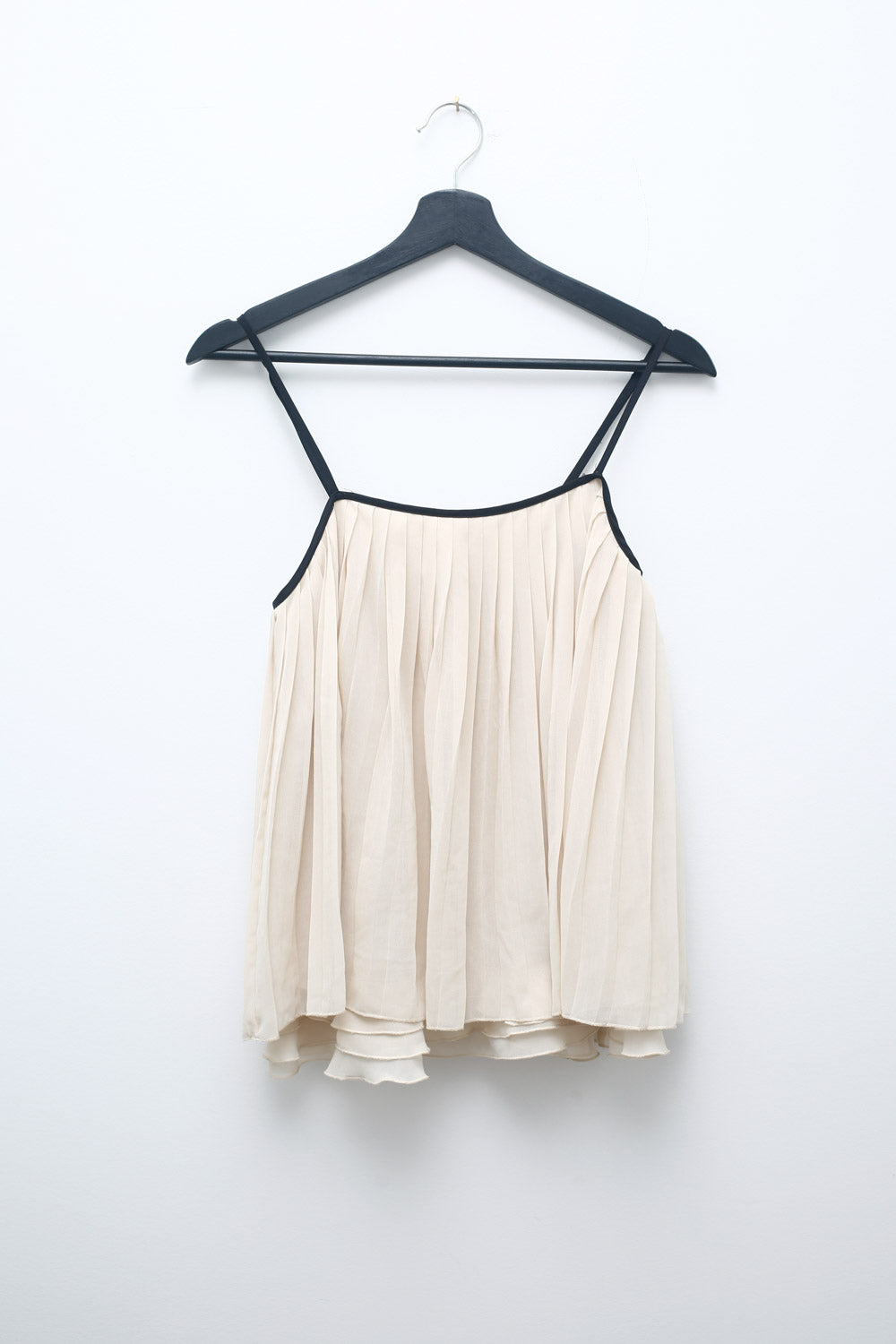 Pleated Cream Cami Top with Black Trim