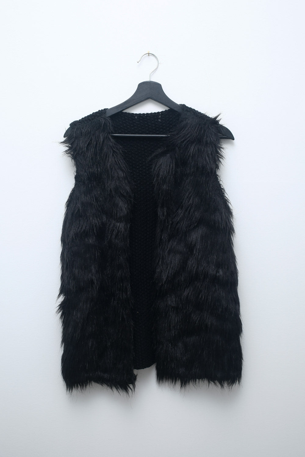 Black Knit-Back Faux Fur Vest