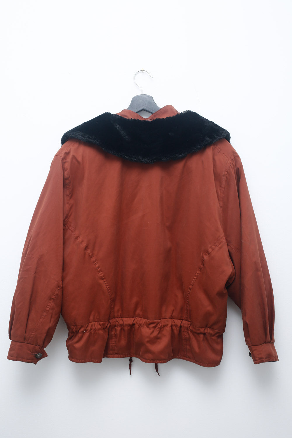 Vintage Rust Utility Jacket w/ Faux Fur Collar & Tapestry Lining