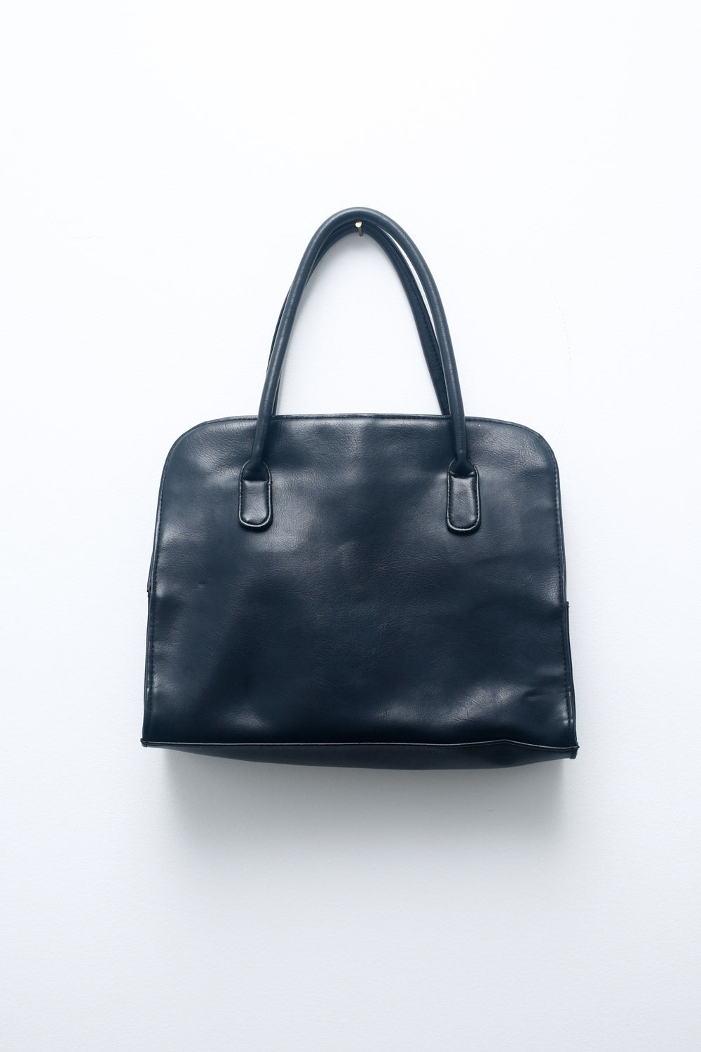 Structured Black Faux Leather Handbag with Red Stripe