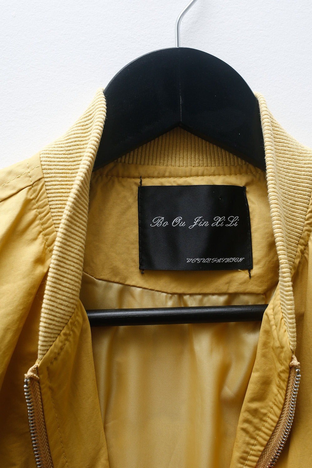 Mustard Yellow Bomber Jacket with Embroidered Back Detail