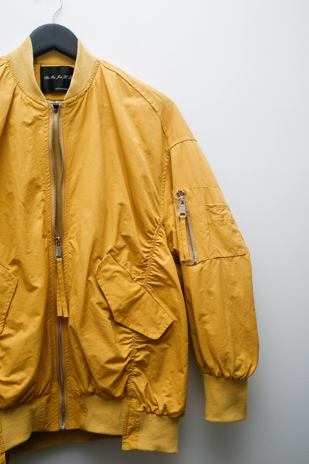 Mustard Yellow Bomber Jacket with Embroidered Back Detail