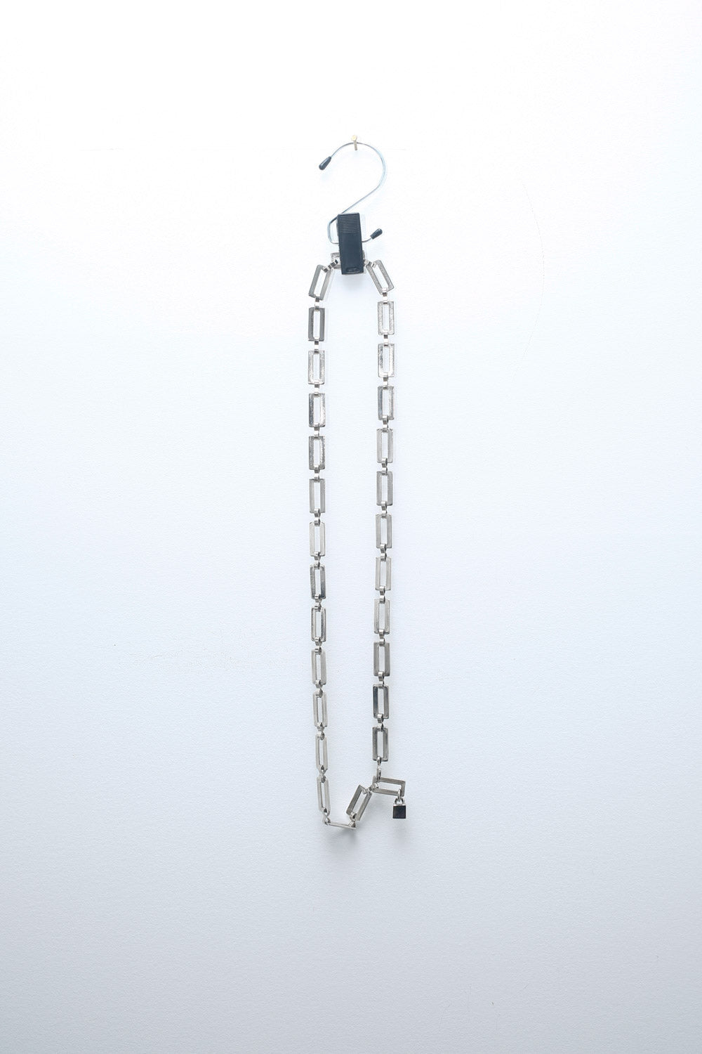 Vintage Silver Rectangle Link Chain Belt with Geometric Charm – Adjustable