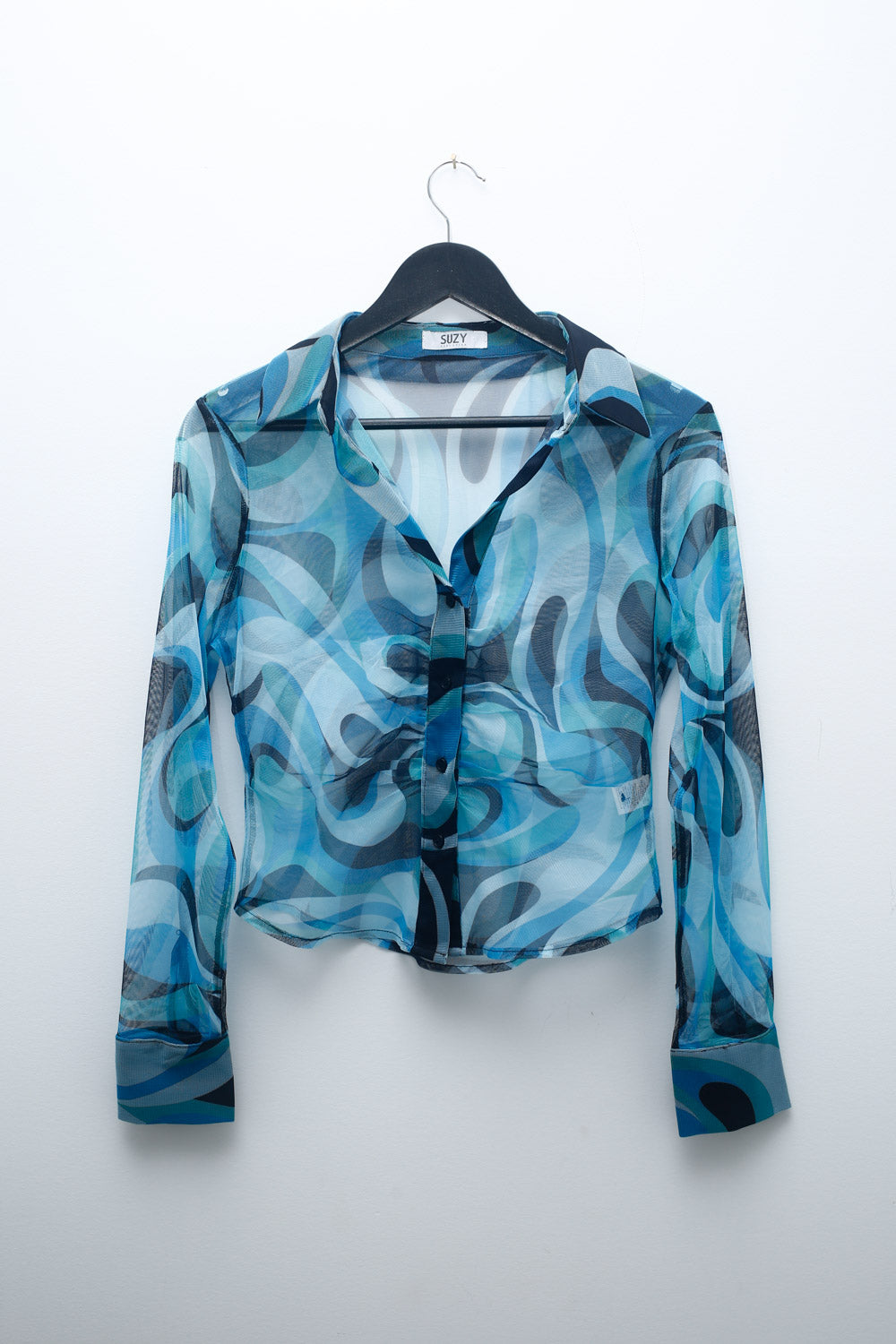 Suzy Sheer Mesh Swirl Print Button-Up
