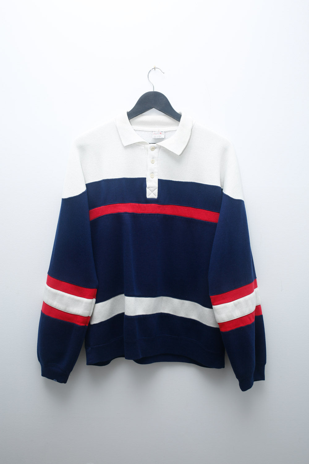 Vintage 90s Rugby Polo Sweater – Navy, Red & White Striped Long Sleeve