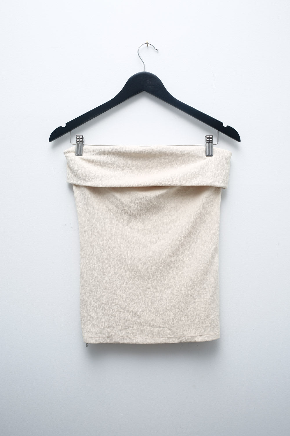 Beige Strapless Tube Top – Minimal Fold-Over Neckline Vintage Y2K Style