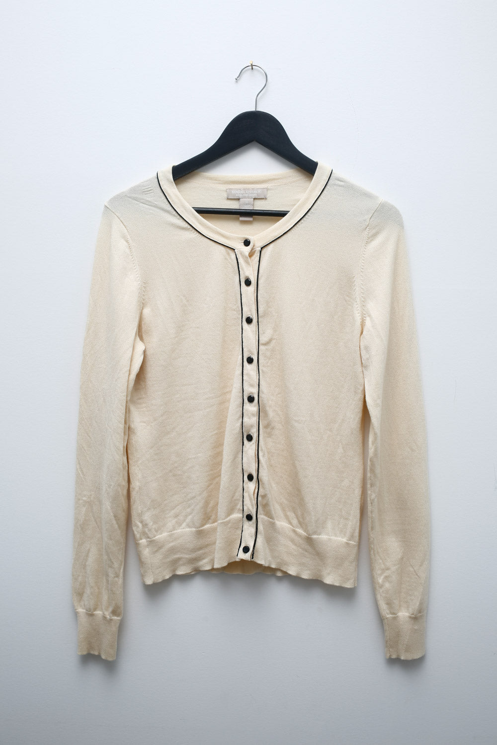 Banana Republic Cream Cardigan – Black Trim Button-Up Lightweight Knit