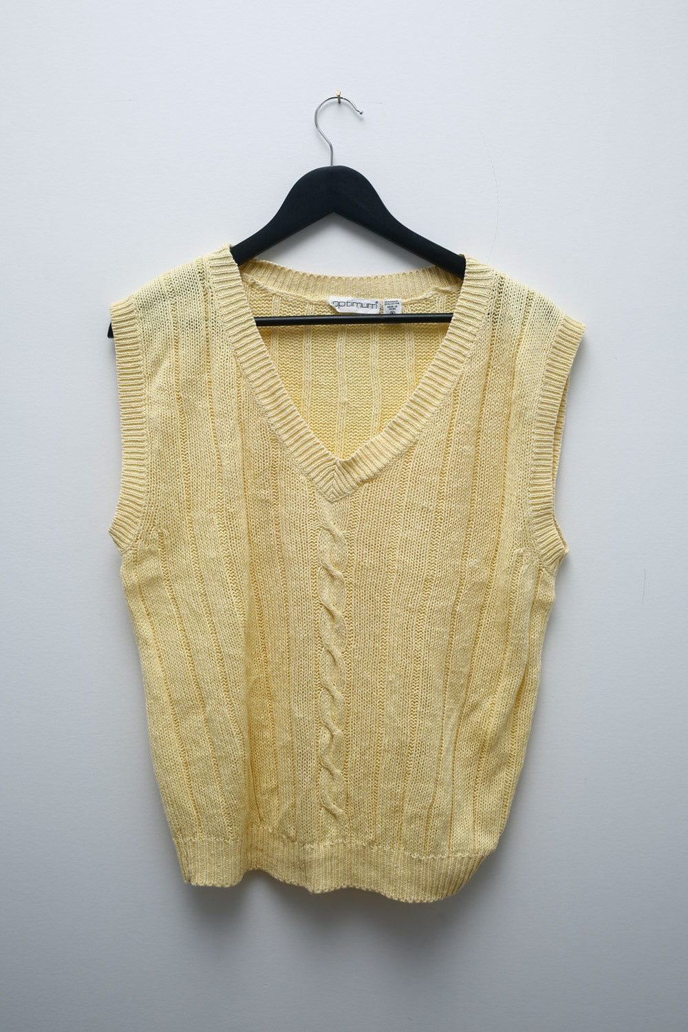 Vintage Yellow Knit Sweater Vest – Optimum V-Neck 90s Preppy Minimalist Style