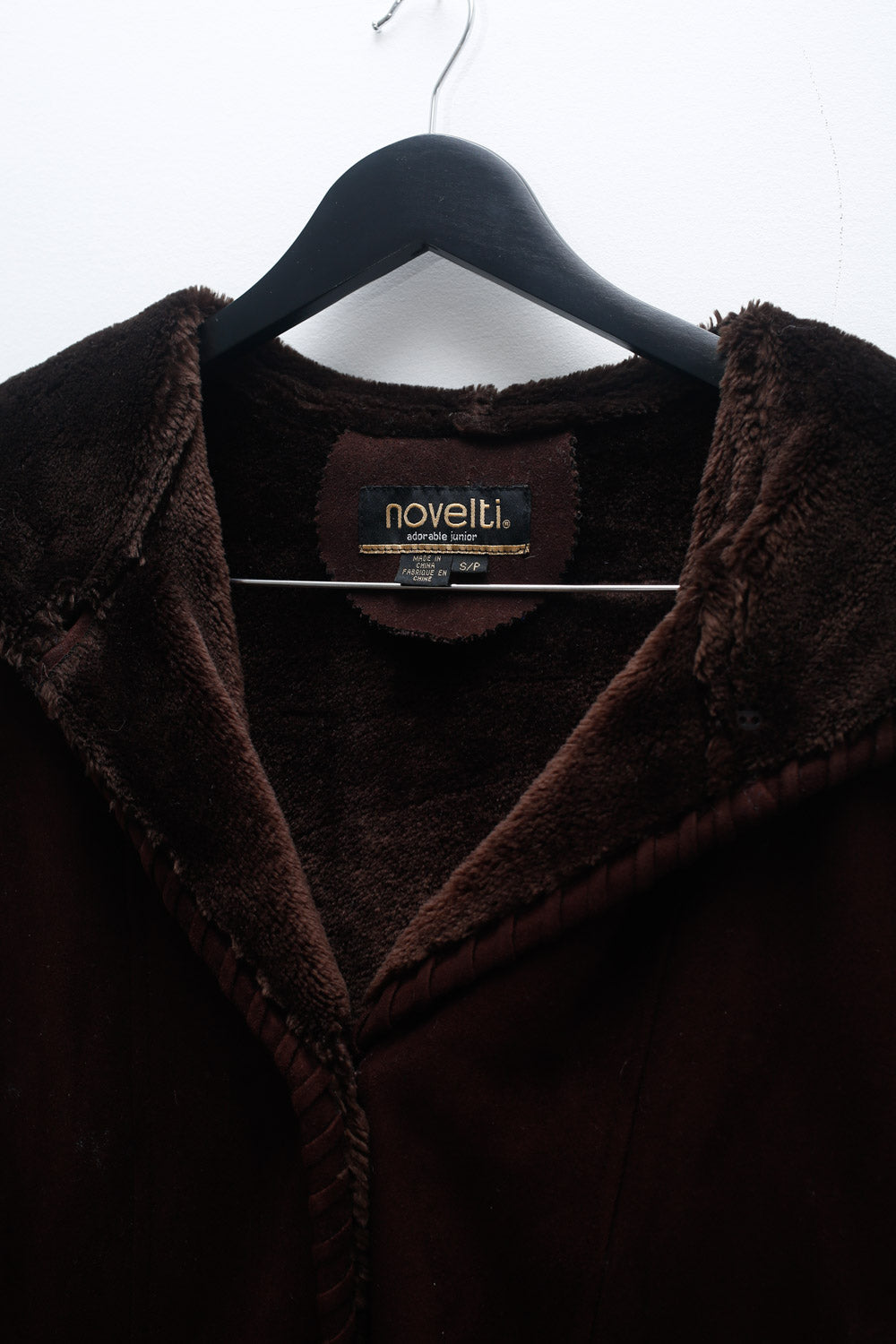 Vintage Novelti Brown Faux Suede Maxi Coat with Faux Fur Hood – Size S