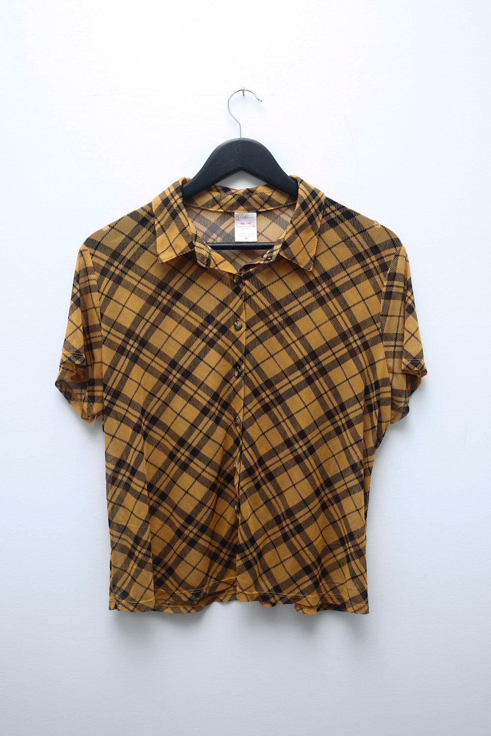 No Boundaries Mustard Yellow Plaid Short Sleeve Button-Up Shirt