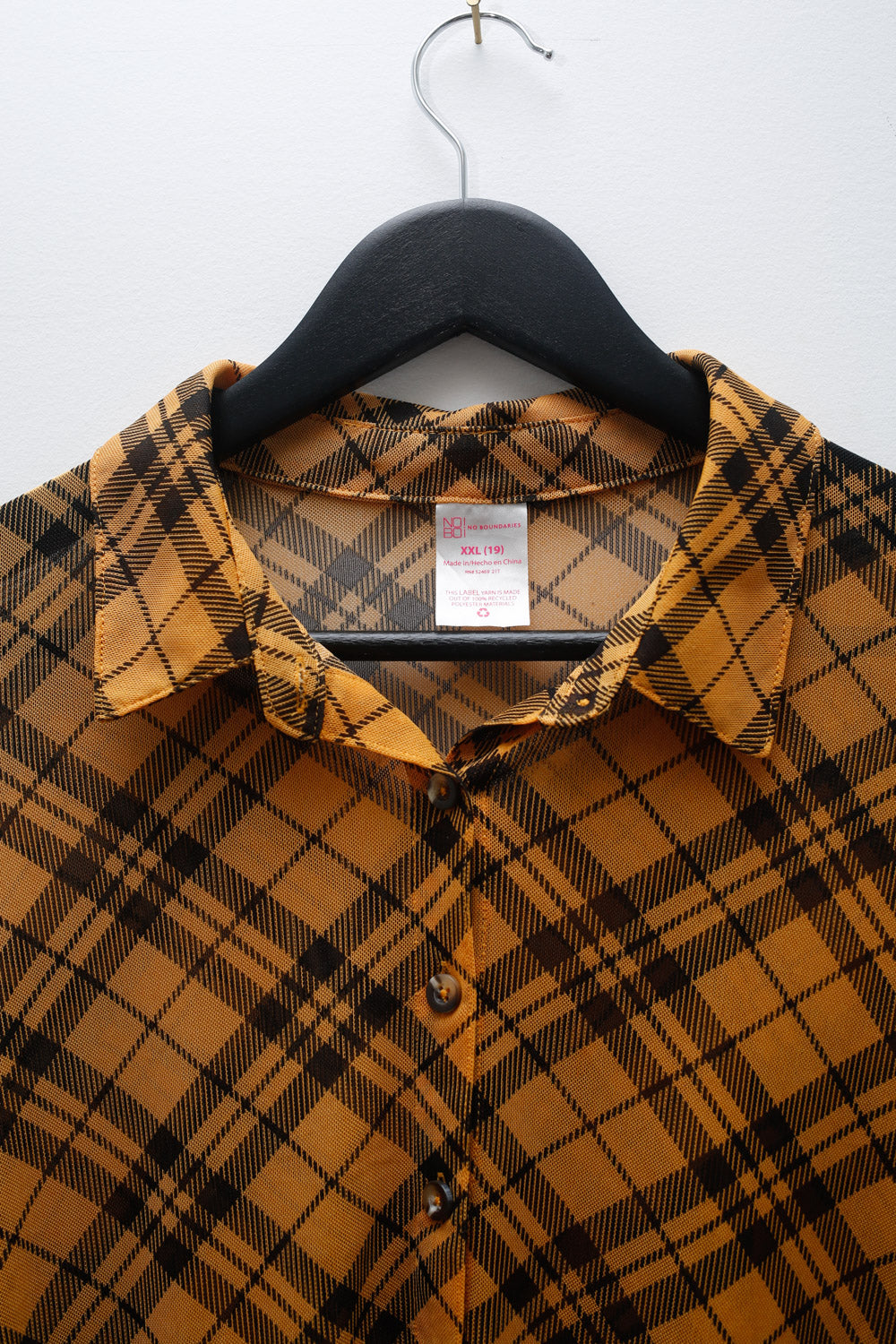 No Boundaries Mustard Yellow Plaid Short Sleeve Button-Up Shirt