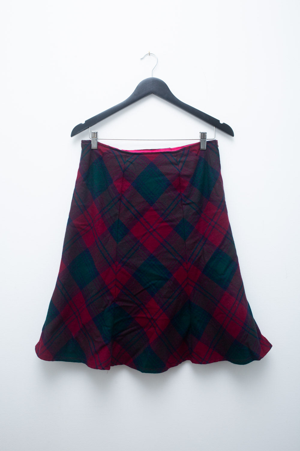 90s Y2K Plaid Mid Skirt – Vintage Red & Green Tartan A-Line