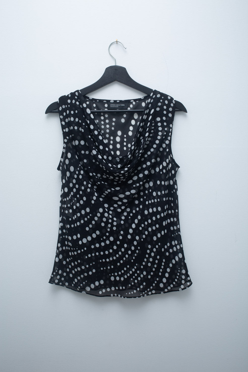 Jones New York Black & White Polka Dot Blouse – Vintage Draped Cowl Neck Top