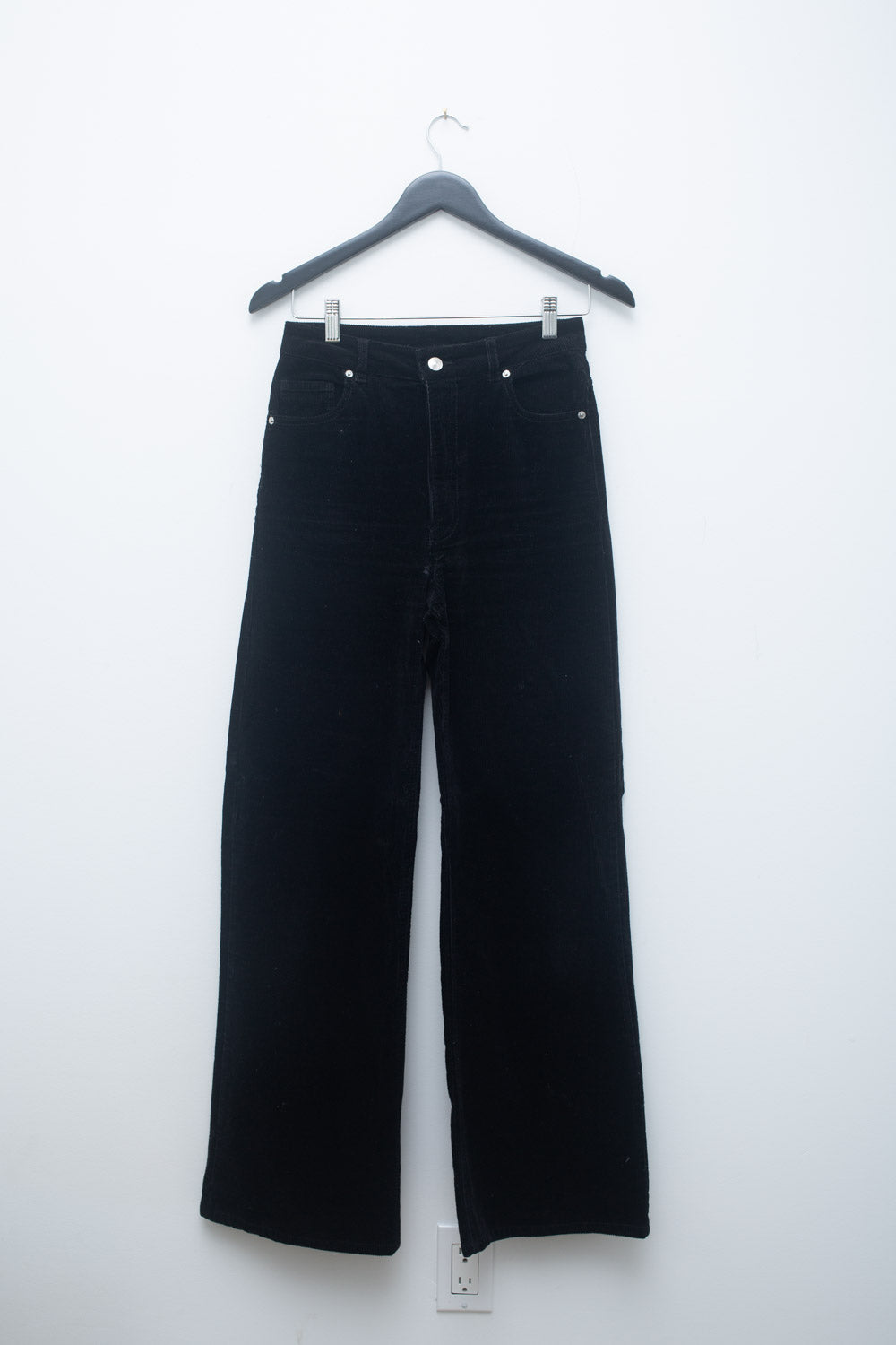 1970s inspired Black Corduroy Pants – High-Waisted Wide-Leg Trousers