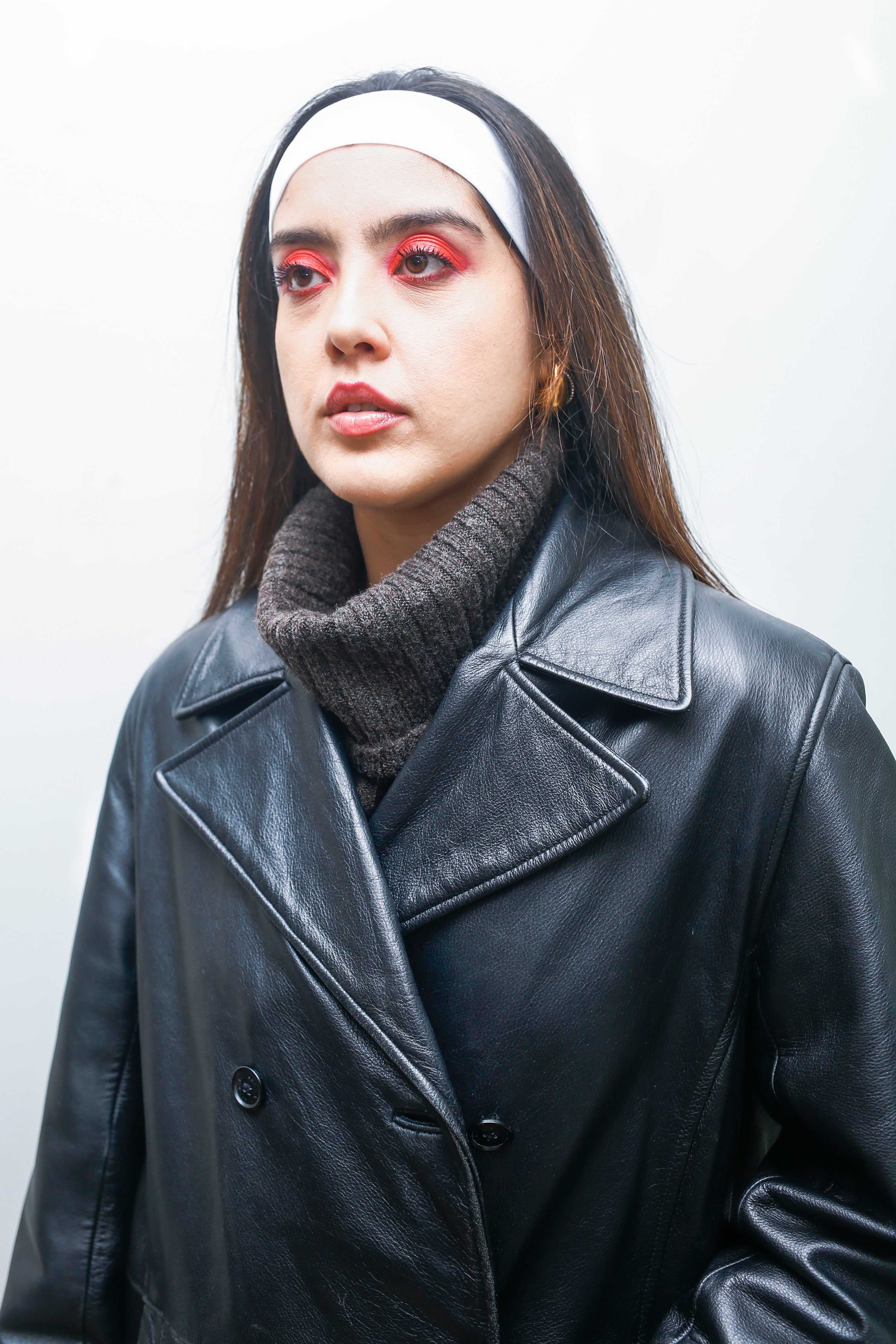 Vintage Black 100% Leather Double-Breasted Jacket