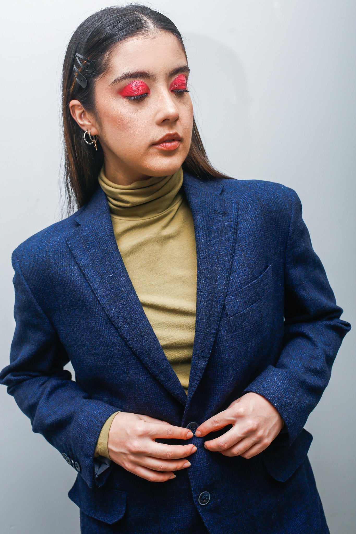 Classic Navy Blue Textured Blazer