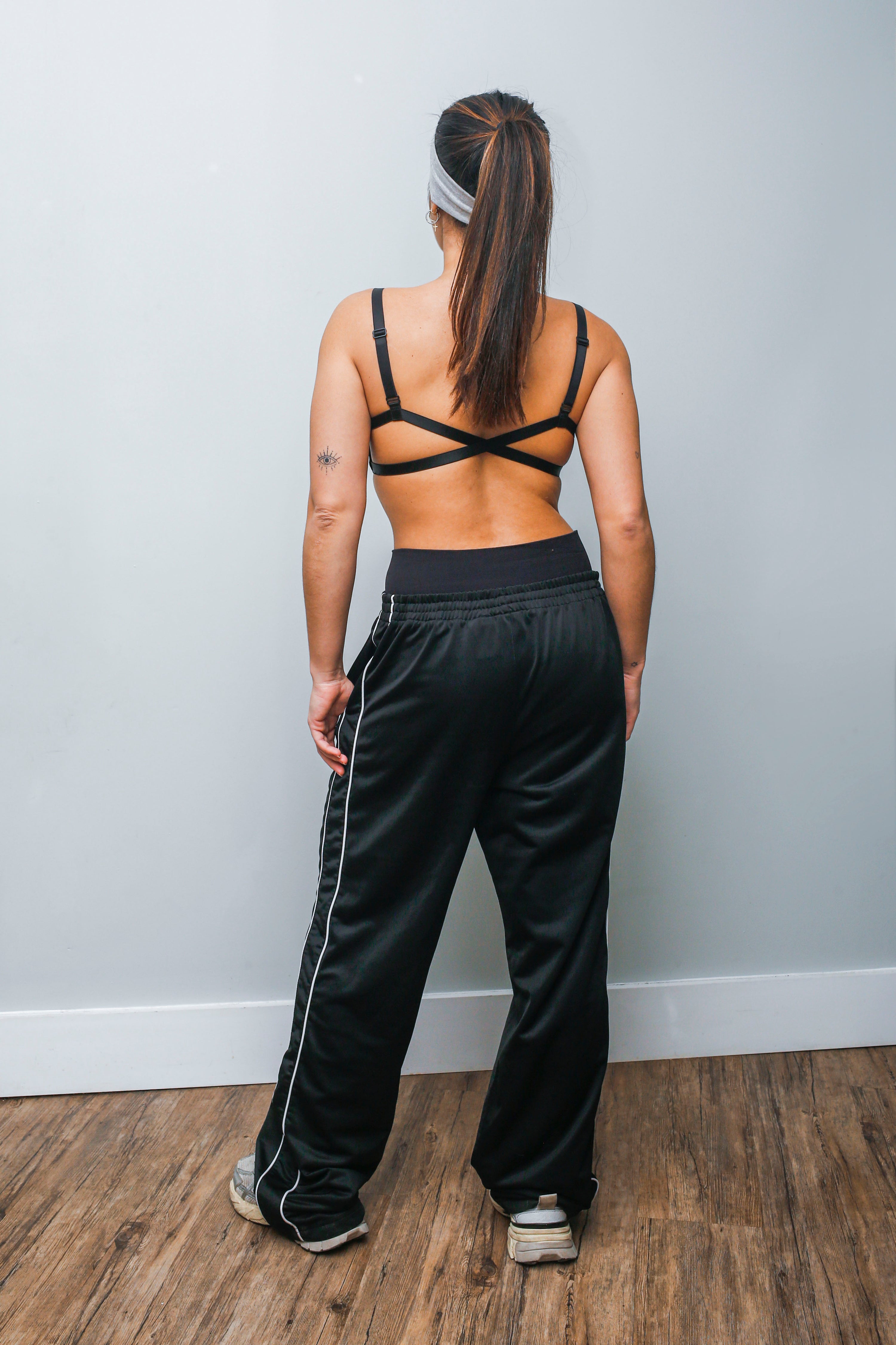 Black Track Sportwear Pants with White Piping